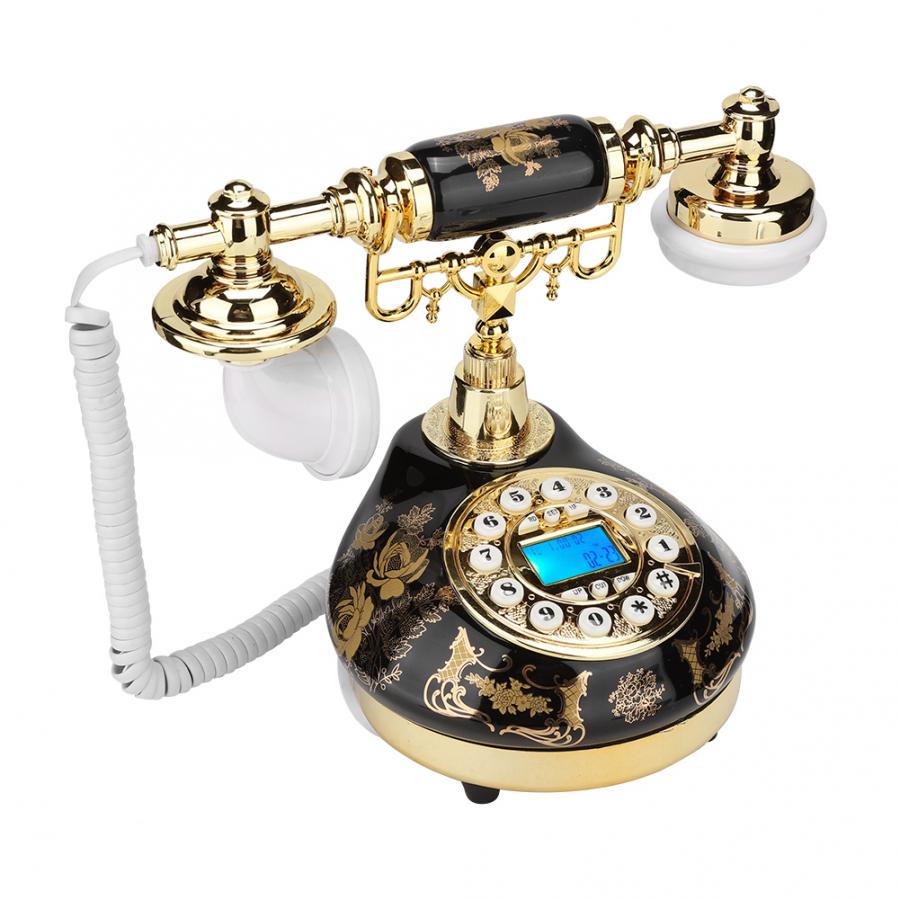 Teléfono de escritorio Retro antiguo, teléfono fijo para el hogar, cerámica, negro, dorado, patrón de flores, Vintage, para oficina y Hotel