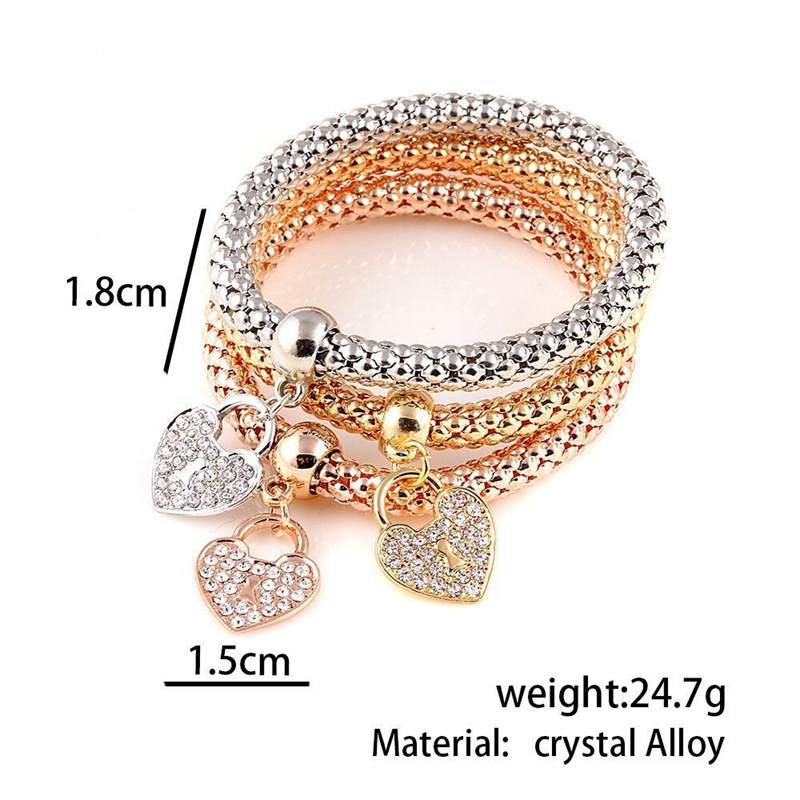 3Pcs Crystal Bracelet Tree of Life Owl Bracelets Inside Rhinestone Elastic Popcorn Chain Bracelet For WomenJewelry: Heart