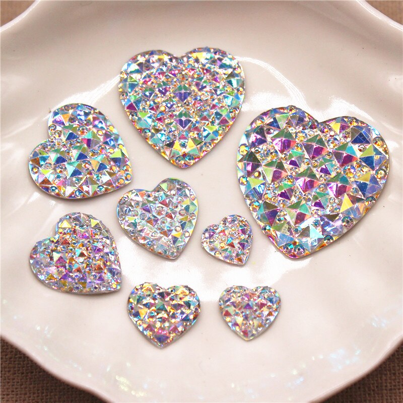 10mm-30mm corazón de resina cristal ostentoso AB diamantes de imitación cabujón plano piedra DIY decoración del hogar manualidades accesorios para álbum de recortes