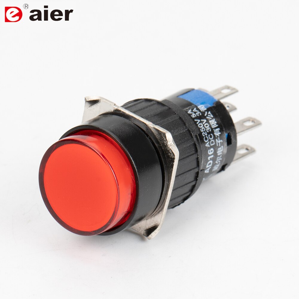 2PCS 16mm Plastic Push Button Switch Indicator Light Momentary Round With 220V Red LED Lamp 8 Pin