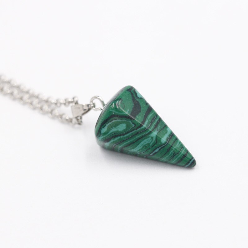 Colonna Collane In Pietra Naturale Pendenti Con Gemme E Perle Rosa Ciondolo In Pietra Sezione Conica Pendolo Esagonale Collana di Cristallo Del Pendente per Le Donne: malachite