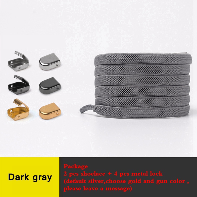 Lacets élastiques rapide sans nœuds à fermoir en métal pour chaussures, lacet plat pour baskets, chaussure de sécurité pour enfants ou adultes unisexes, 1 paire: Gris foncé