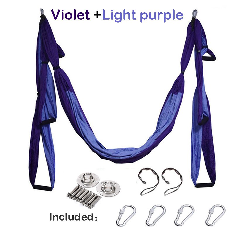 Yoga Hammock Gym Strength Inversion Anti-Gravity Aerial Traction Swing Yoga Belt Set: Violet L Purple