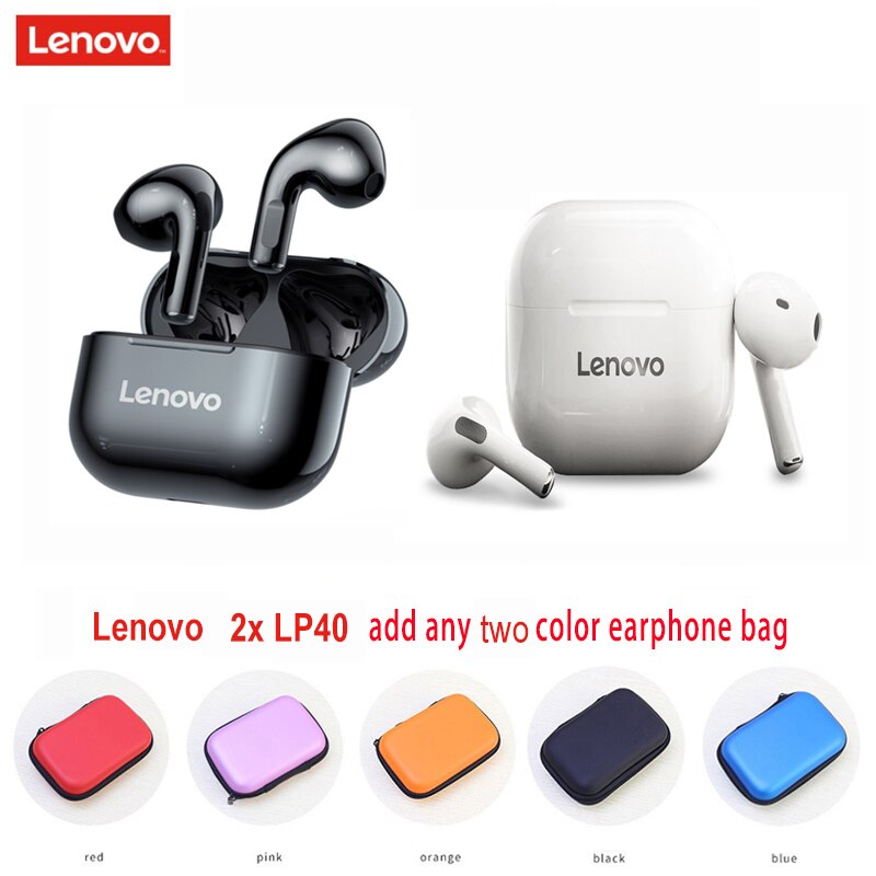 Original Lenovo LP40 drahtlose kopfhörer TWS Bluetooth Kopfhörer Touch Control Sport Headset Stereo Ohrhörer Für Telefon Android: 1white 1black  2bag