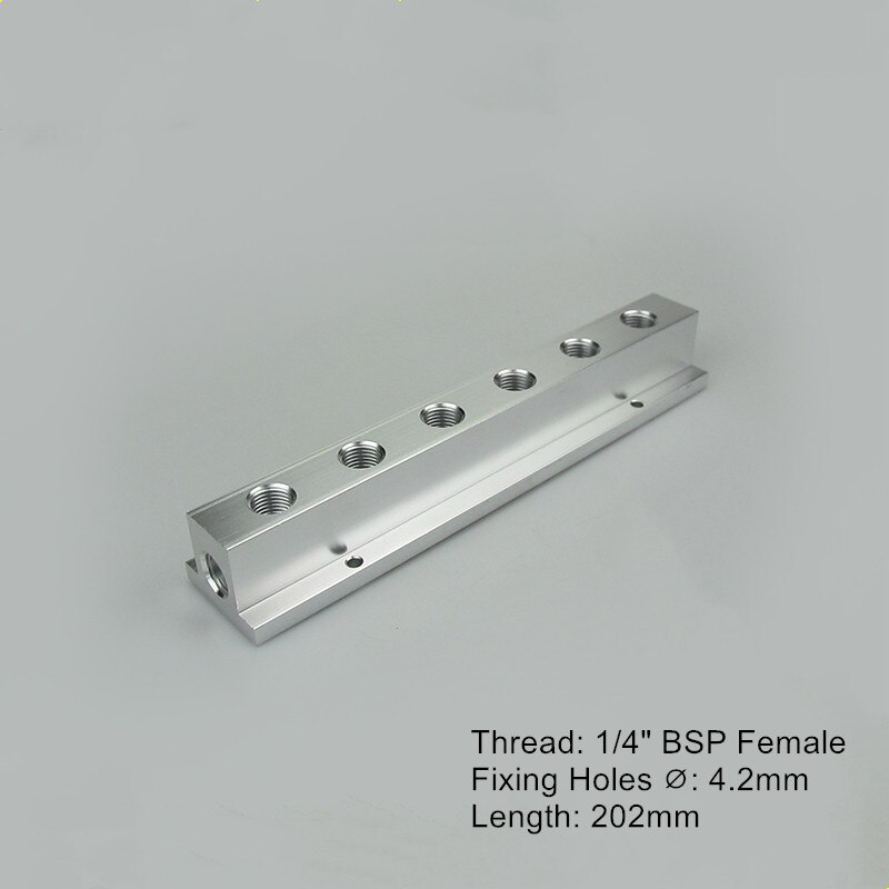 1/4" BSP Female Thread T Shaped Aluminium Pneumatic Manifold Splitter Block Quick Connector Distributor Air Compressor Fitting: 6 Way 8 Port