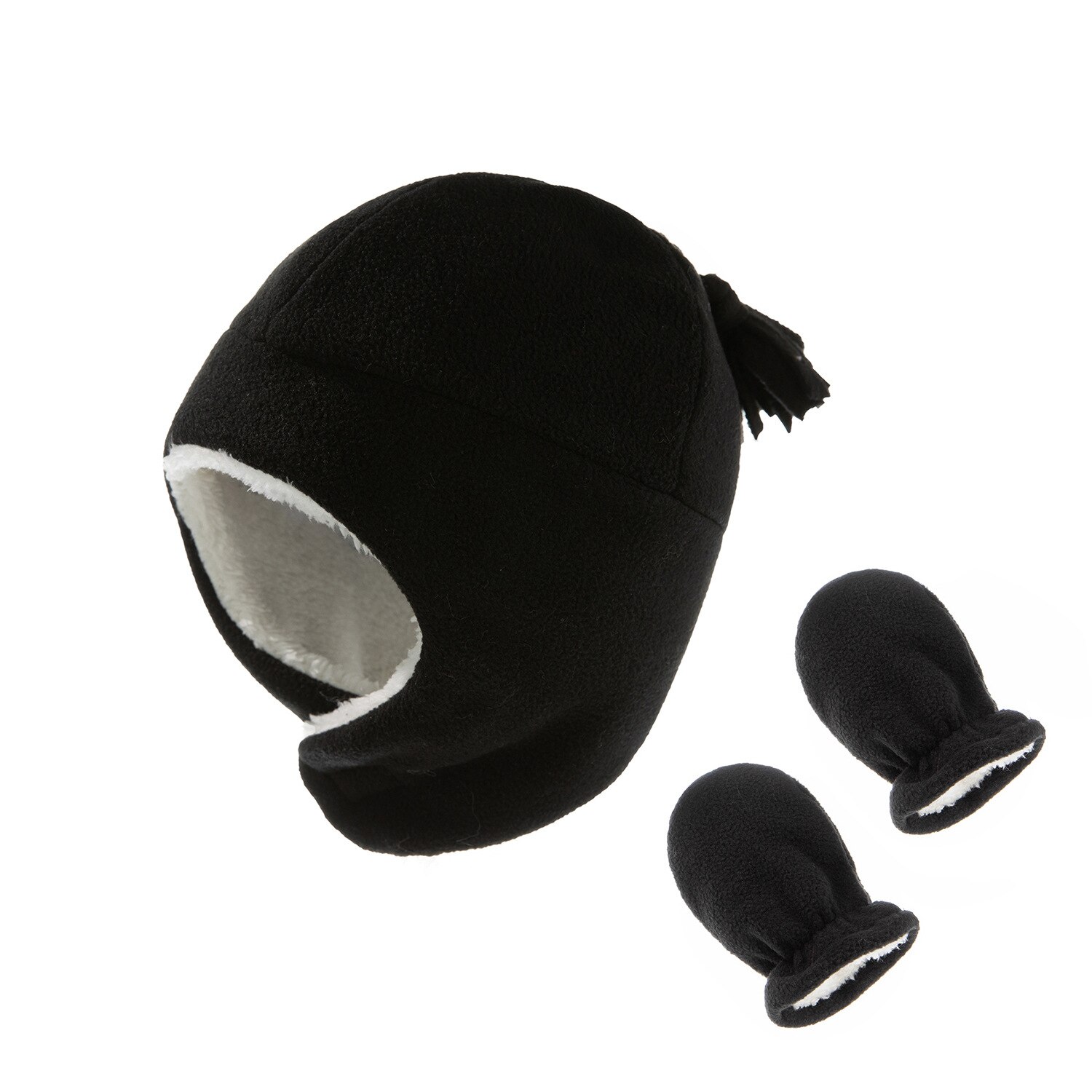 Kids Beanie Hoed Tweedelige Baby Hoed Handschoenen Skullcap Kinderen Hoed In De Winter Warm Kinderen Houden Beschermende oor Cap Hoed Handschoenen: Black 1