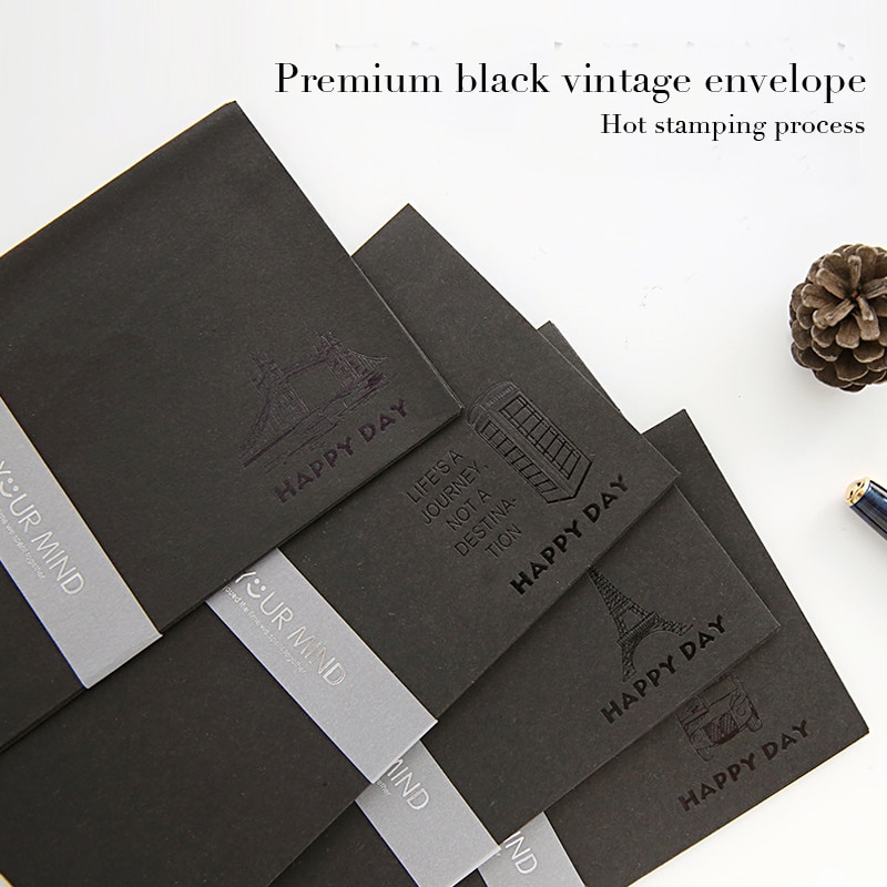 5 stks/partij Karft Papier Enveloppen Zwart Stamping Decoratieve Enveloppen Voor Uitnodigingen Eenvoudige Vintage Business Enveloppen