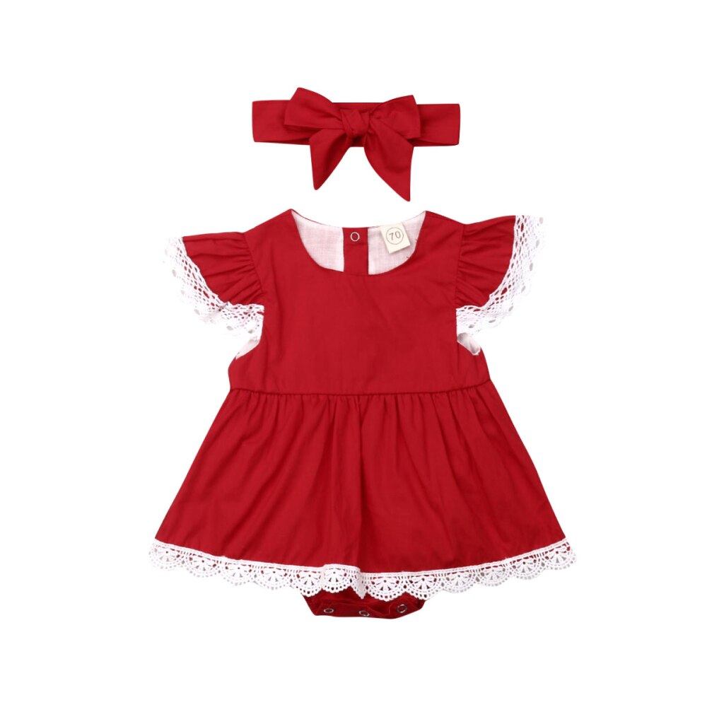 Uk nyfødte baby pige 0-24m xmas tøj blonder romper kjole jumpsuit pandebånd outfit sæt: 12m