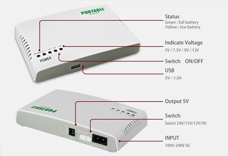 Mini Portable UPS 5V/9V/12V DC Output Online Power Supply With Lithium Battery Max 6hours Backup Time for CCTV & Modem Equipment