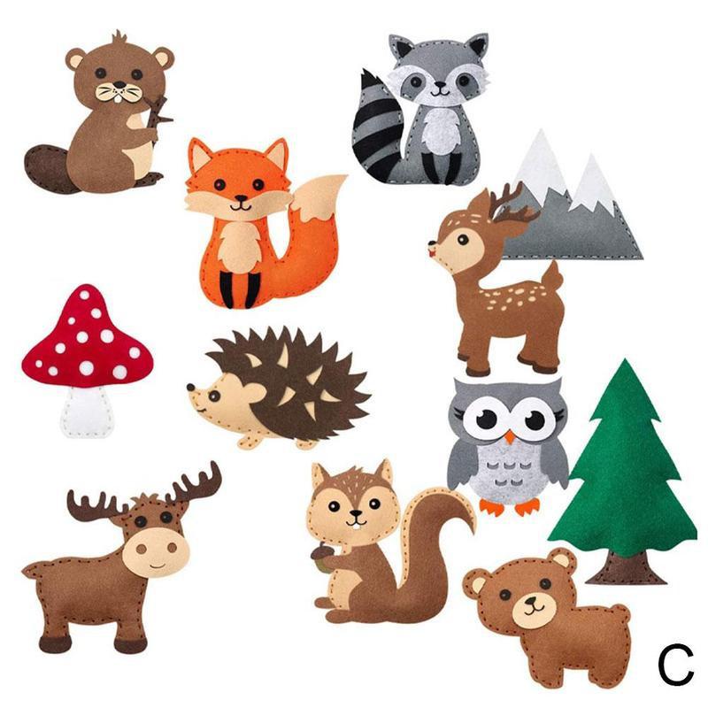 Costura DIY fieltro animales de peluche de juguete bosque animales Kit para manualidades criaturas del bosque para niños principiantes educativos de conjunto chica juguete de arte: C
