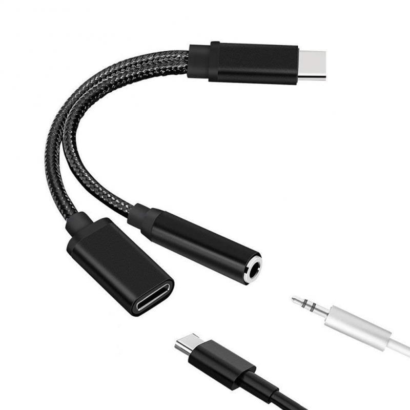 3.5 Mm Hoofdtelefoon Audio Jack Adapter 2-In-1 Usb Type-C Om 3.5 Mm Koptelefoon Adapters converter 1 Pc 3-In-1 USB-C Weven Adapter Kabel