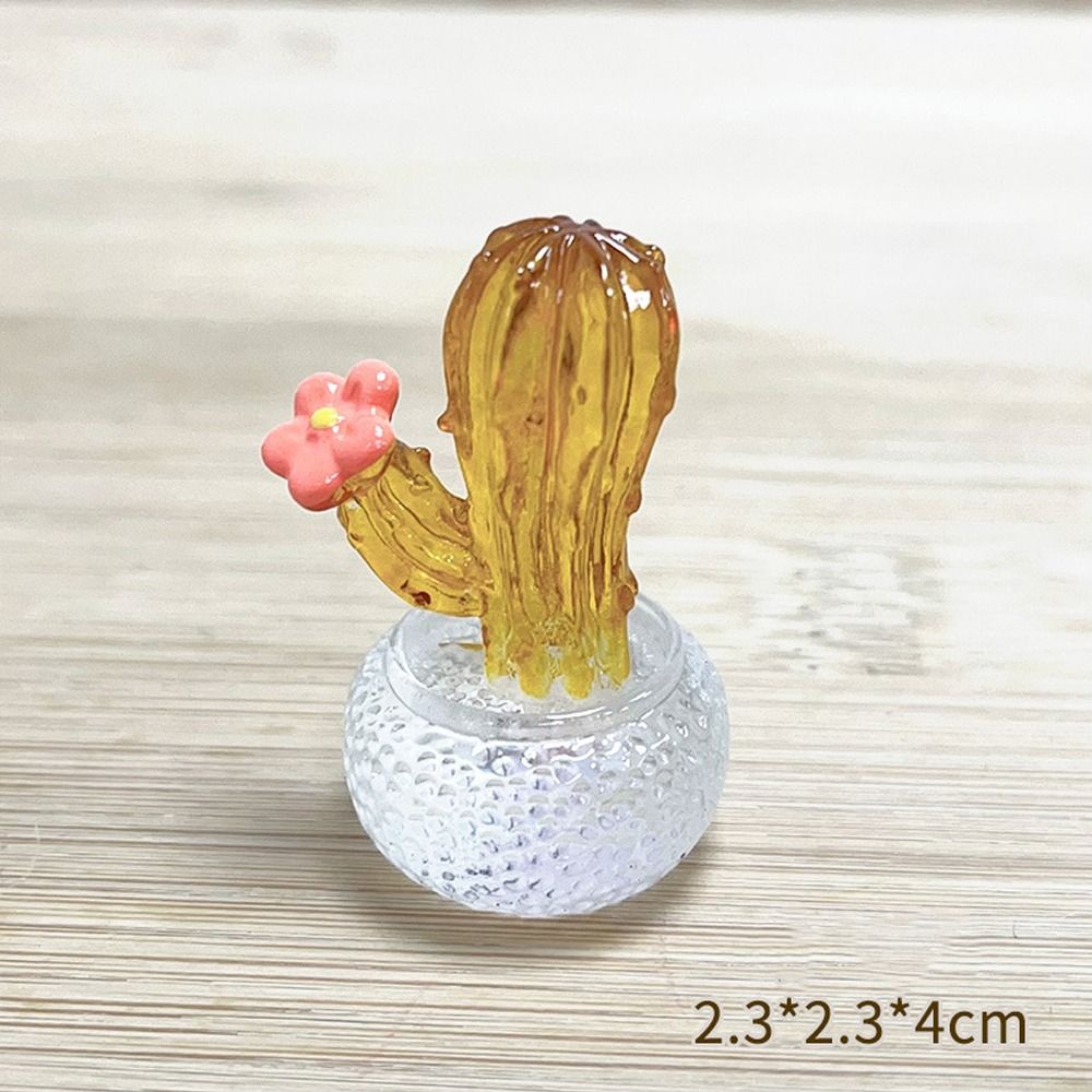 Cartoon Cactus Bonsai Decor Resin Crafts Transparent Fleshy Mini Cactus Figurines Realistic Simulated Cactus Home Accessories: Light Pink
