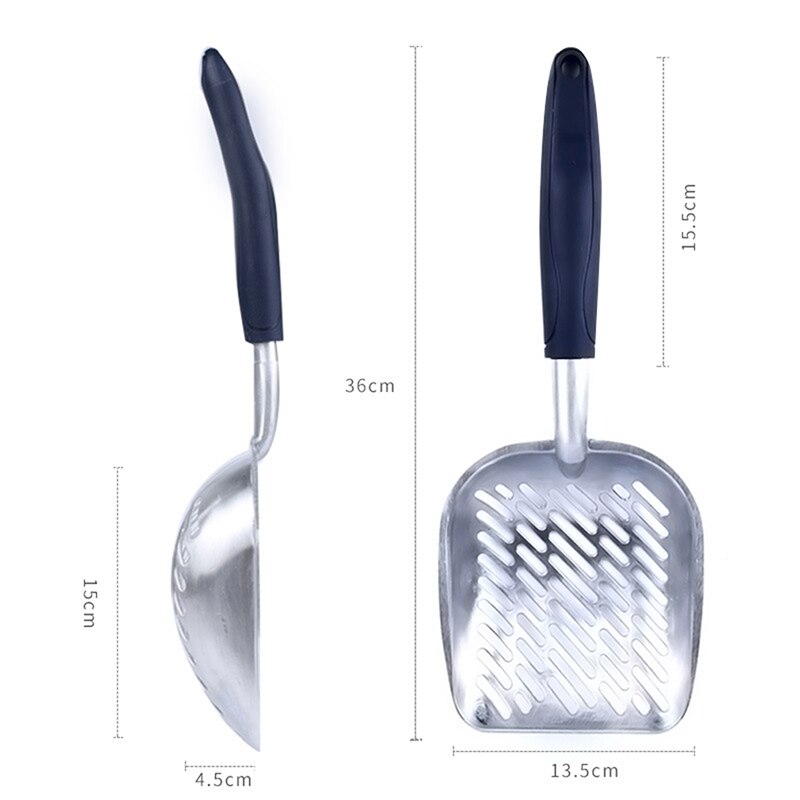 Grande cuillère à litière en métal pour chat, tamis avec pelle profonde et poignée ergonomique, en aluminium résistant