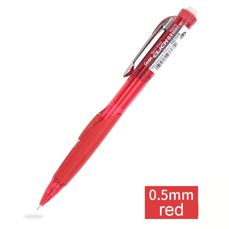 (Pack Of 1 Pcs) Pentel Pd275 Side Press Mechanical Pencil Ultra Long Retractable Eraser Rotating Telescopic Rubber 0.5mm: red