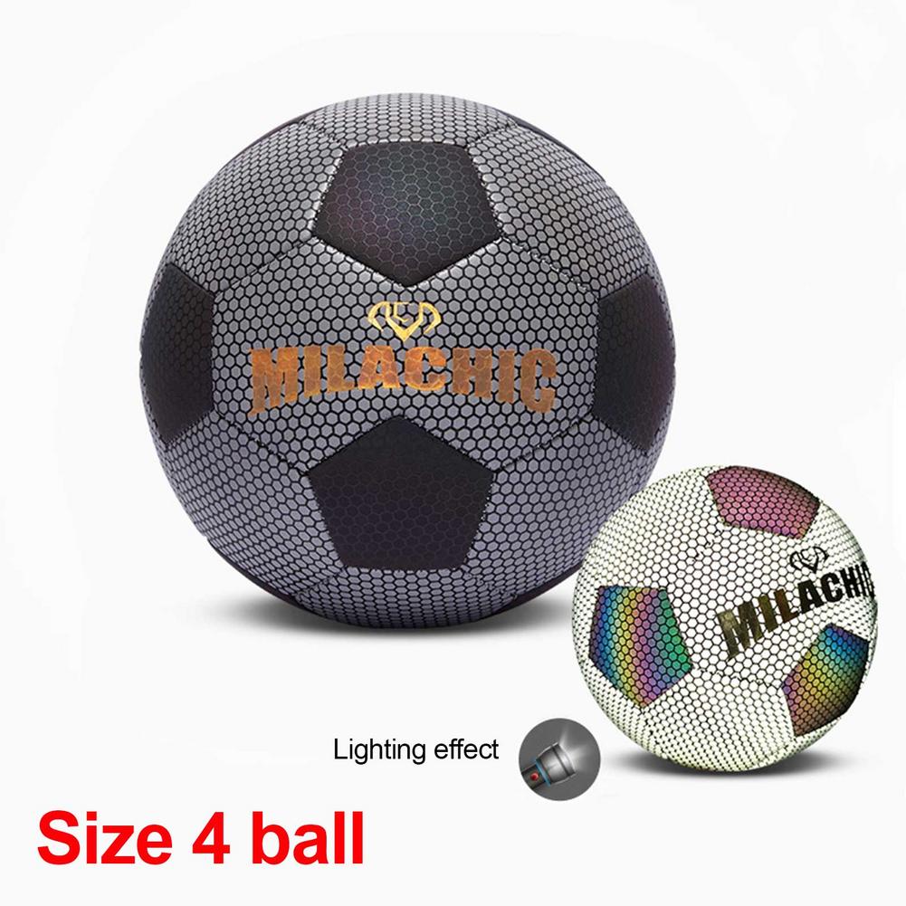 Glowing Soccer Ball - Size 4/5 - Reflective PU Material - Machine Stitched - Kids Training Ball