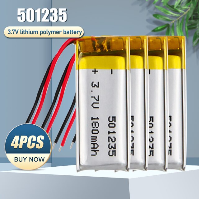 Batería recargable de polímero de litio para cepillo de dientes eléctrico MP4, 501235, 3,7 V, 180mAh, grabadora de voz, auriculares Bluetooth: 4PCS