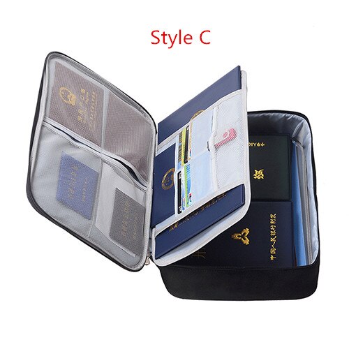 Bolsa de documentos de gran capacidad para hombre, paquete de almacenamiento impermeable, billetera para pasaporte de viaje, organizador de tarjetas, artículos de accesorios para el hogar: C Style Black