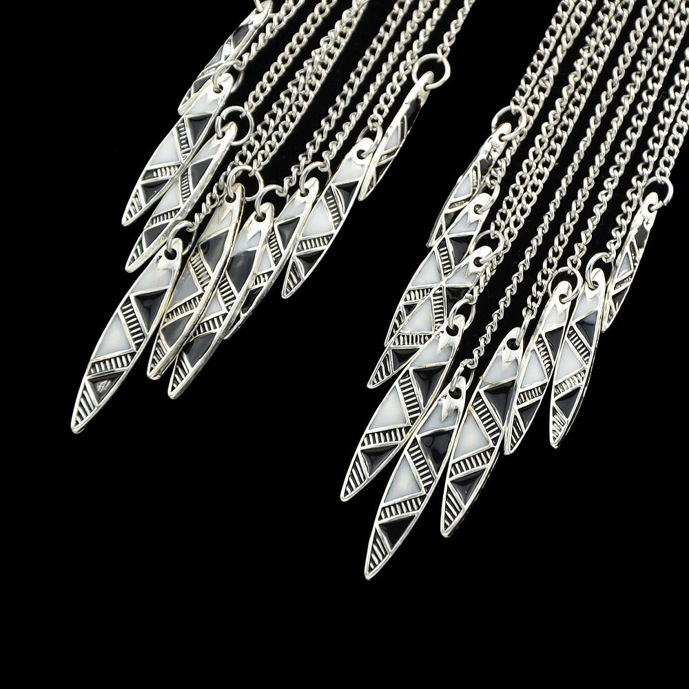 FEECOLOR 1 PAIR BOHO NATIONAL Indian Jewelry Silver Color Long Spike Earrings