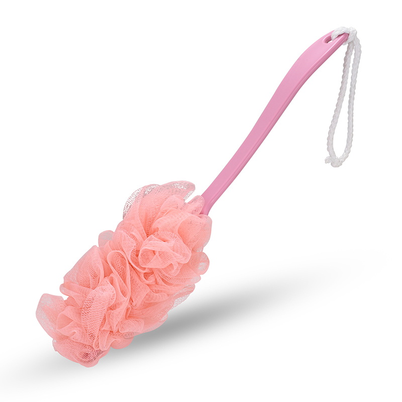 Badebørste med Langt Håndtag - Japansk Mesh Svamp til Eksfoliering og Rengøring: Scrubbercpink