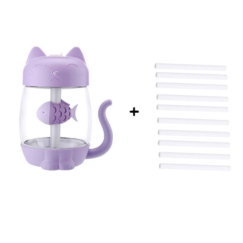 3 i 1 katt luftfukter ultralyd kul-tåke bedårende mini reisetilbehør med mini usb-vifte til reise: B-lilla