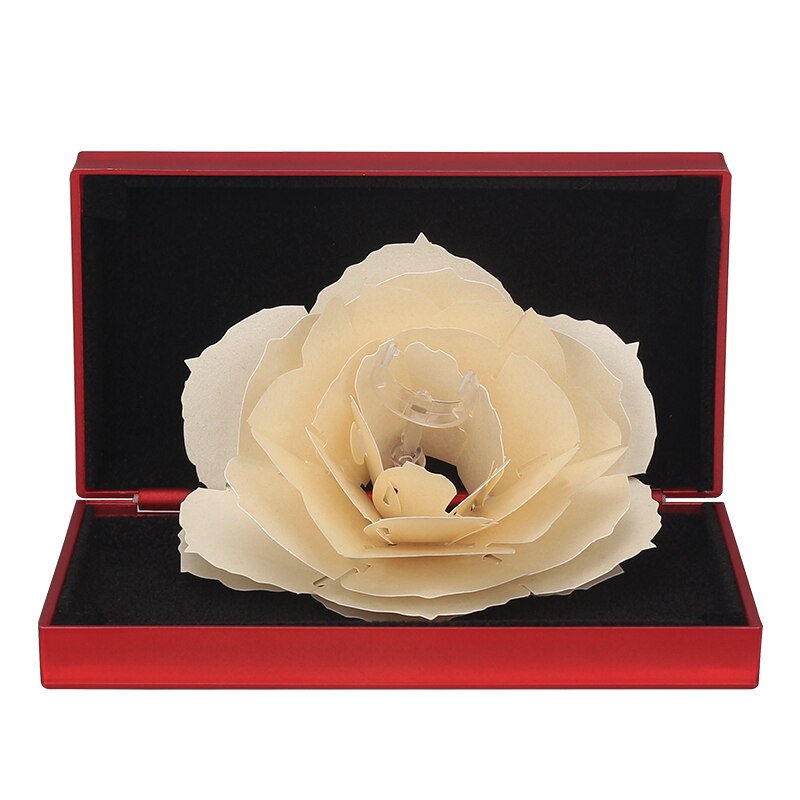 Caja Roja Joyful 3D anillos elegantes de caja de compromiso de boda Rosa flor para el amor joyería soporte de almacenamiento de exhibición: redbox whiteflower