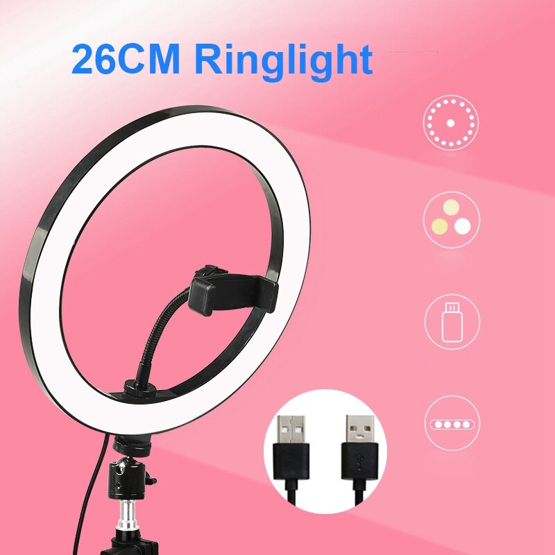 Selens LED anneau lumière 26cm Dimmable vidéo en direct Studio éclairage lampe ronde Youtuber Facebook avec 2m trépied support: 26cm ringlight only