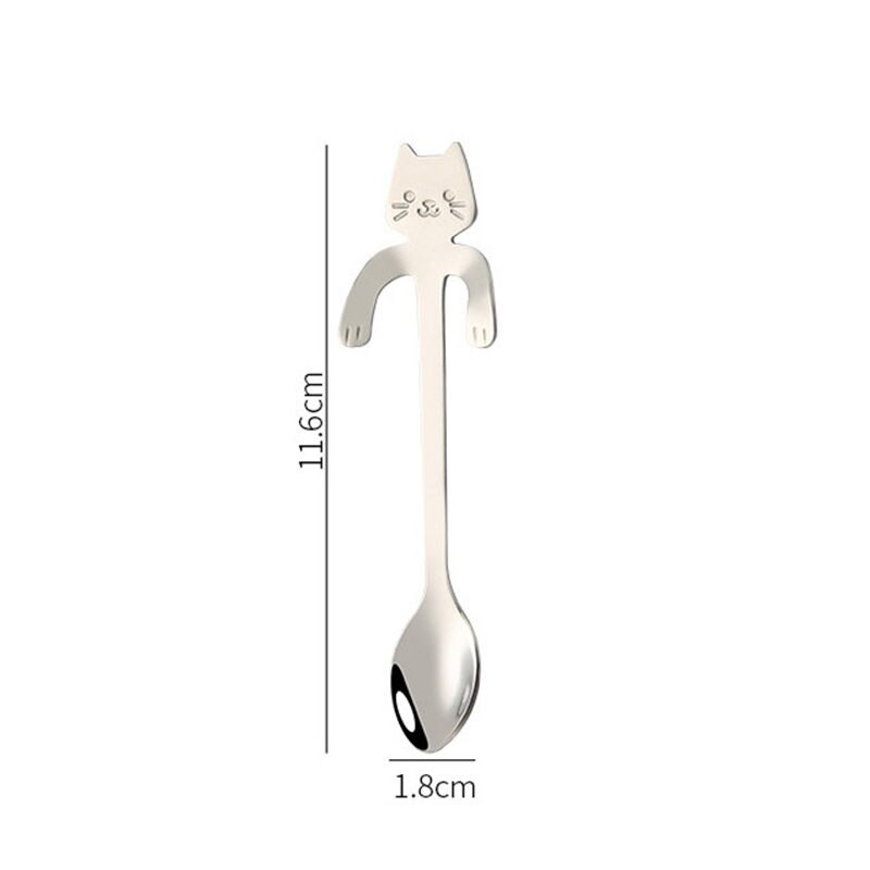 Dibujo animado de gato colgante taza cuchara de acero inoxidable cuchara de café taza té cuchara postre helado cucharilla vajilla U3