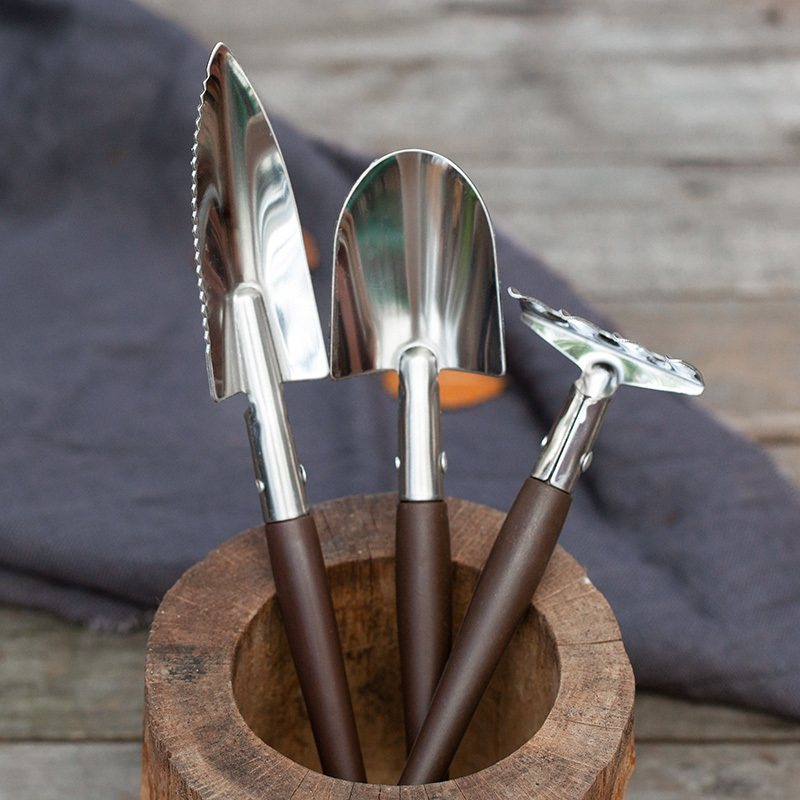 Mini juego de herramientas de jardinería con mango de resina, Mini pala de hierro, rastrillo, suculentas, suelo en maceta, aflojamiento, suministros de jardín para el hogar