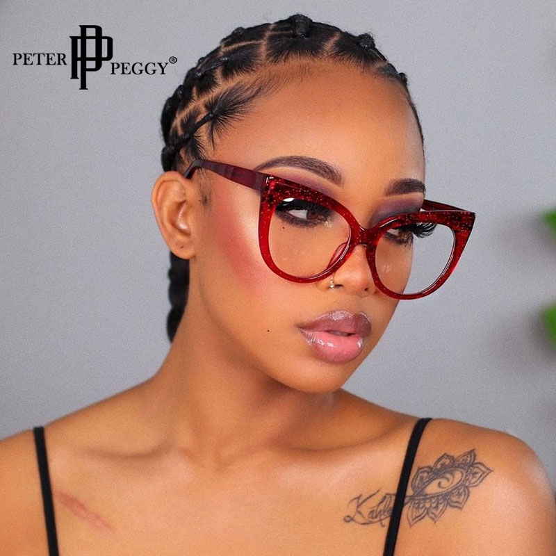 Cat Eye Oversized Glasses Frame Rivet Structure women Spectacles Frames Red Black Color Brand Eyeglasses Unisex