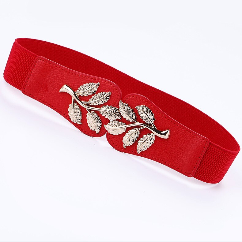 Fajas para mujer, cinturones para mujer, ropa de vestir, cinturón de señora, cinturones y fajas negras de cuero Pu para mujer, hebilla dorada elástica: red color