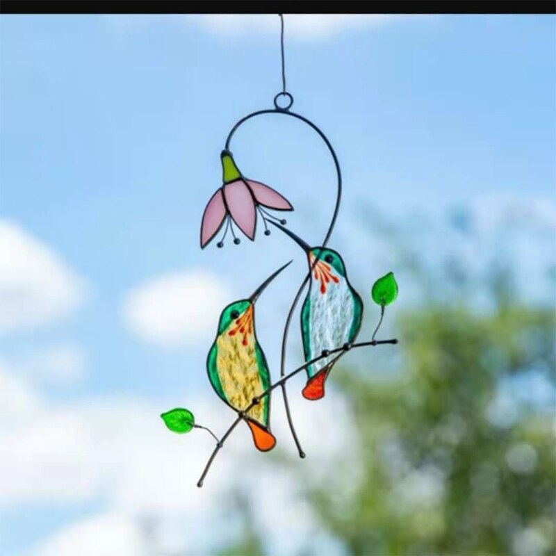 Vitrail en forme de colibri, belle fleur, ornements d&#39;extérieur, jardin Pastoral