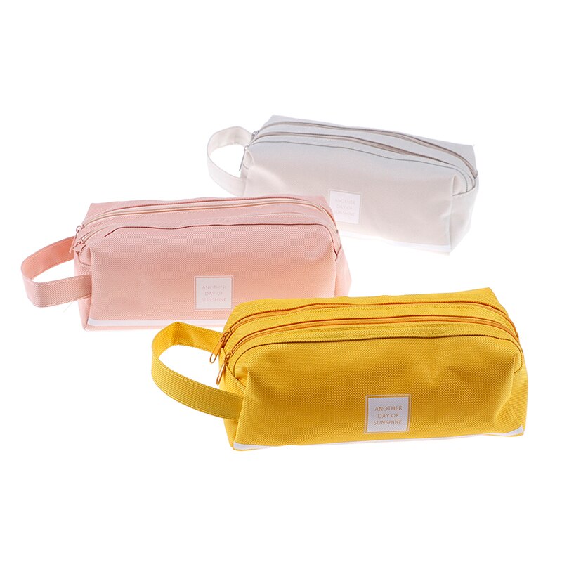 Estuche de lápices grande con doble cremallera, estuche escolar Kawaii, caja de bolígrafos grande