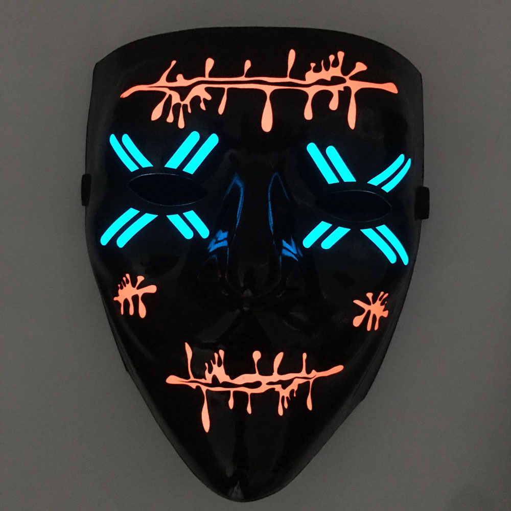 Clown LED Mask Halloween Party Mask Neon Light Up Luminous Wire Purge Scary: V07 red blue