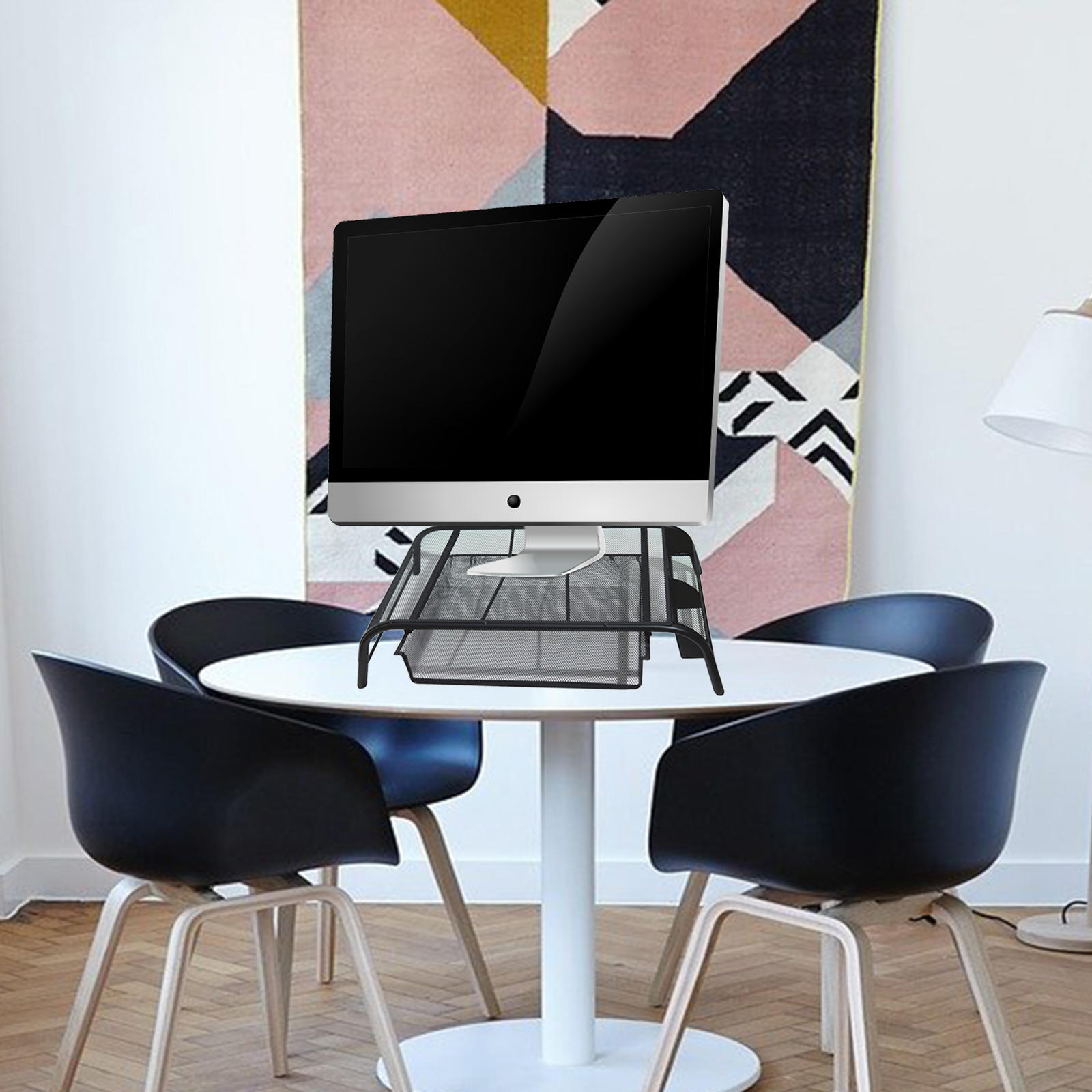 Monitor Stand Riser with Drawer Metal Mesh Lightweight Stylish Office Supplies Desk Organizer for Computer Laptop iMac Desk Home