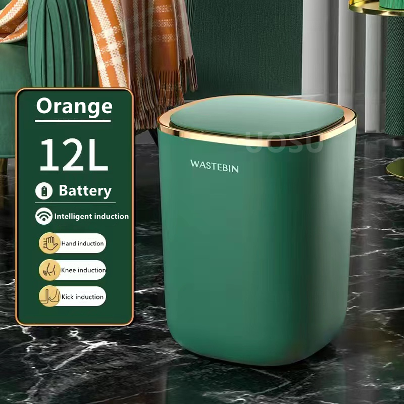 Smart Induction Trash Can Automatic Intelligent Sensor Dustbin Electric Touch Trash Bin for Kitchen Bathroom Bedroom Garbage: Battery Green