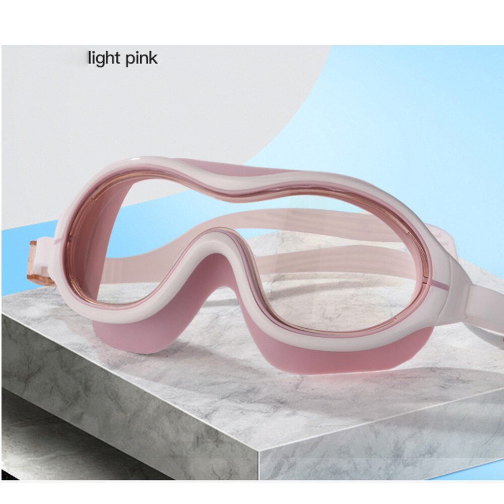 swimming goggles big frame HD trend waterproof anti-fog swimming glasses men and women adult goggles: pink