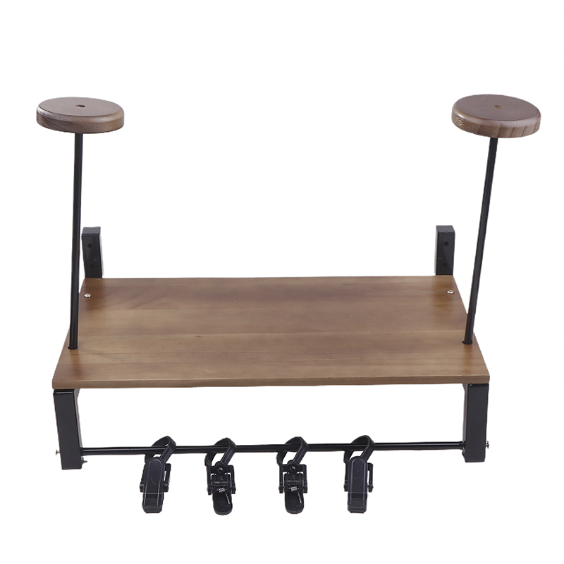 Wooden Motorcycle Helmet Rack With Shelf, Wall-Mounted Helmet Display Stand Compatible With Helmets - Holds 2 Helmets