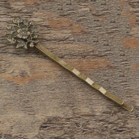 10 stks 6 Kleur Vintage Bloem Haar Sieraden Charm Vrouwen Haarspeld Woord Map Hairclips Haarspeldjes Retro Haar Dragen Accessoires DIY: Antique Bronze