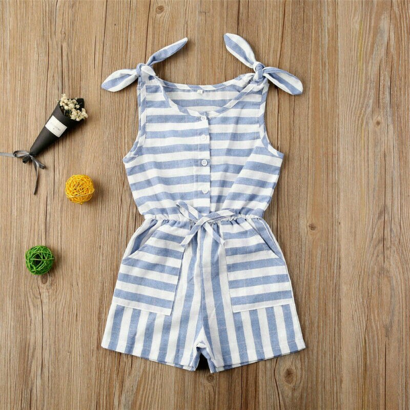 1-5 jaar casual kind babymeisje gestreepte kleding mouwloze romper jumpsuit outfit zonnepak