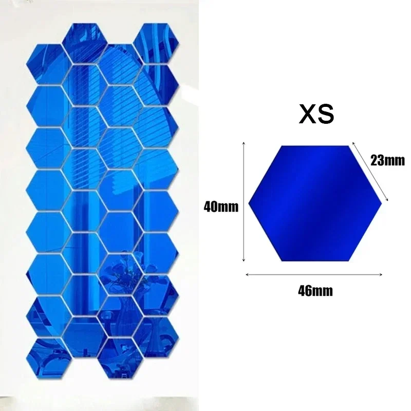 Pegatinas de pared de espejo acrílico hexagonales autoadhesivas, pegatinas de decoración de espejo autoadhesivas DIY, pegatinas de decoración de pared de habitación y dormitorio: Grande / Plata