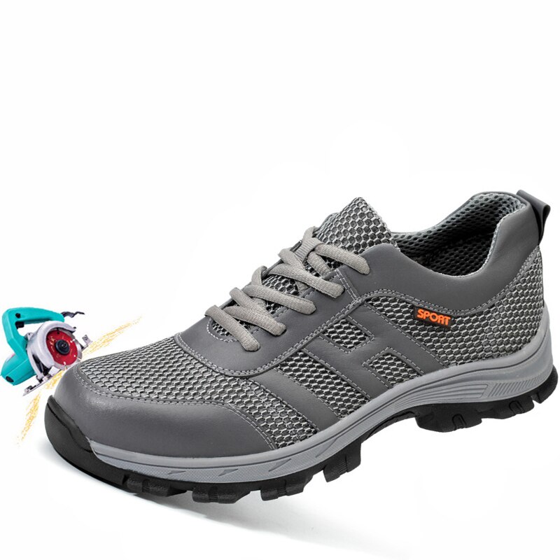 Herenschoenen, steekwerende, doordringende gasbesparende schoenen, heren werkschoenen, vliegende geweven casual werkschoenen, stalen neus, werkschoenen: Grijs / 40
