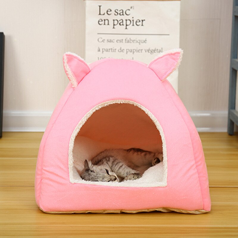 Aftagelige vaskbare katte reden kuld hvalpe kennel kanin kattehus med et hul varmt blødt kæledyr senge telt: Lyserød / Xs (25 x 25 x 27cm)
