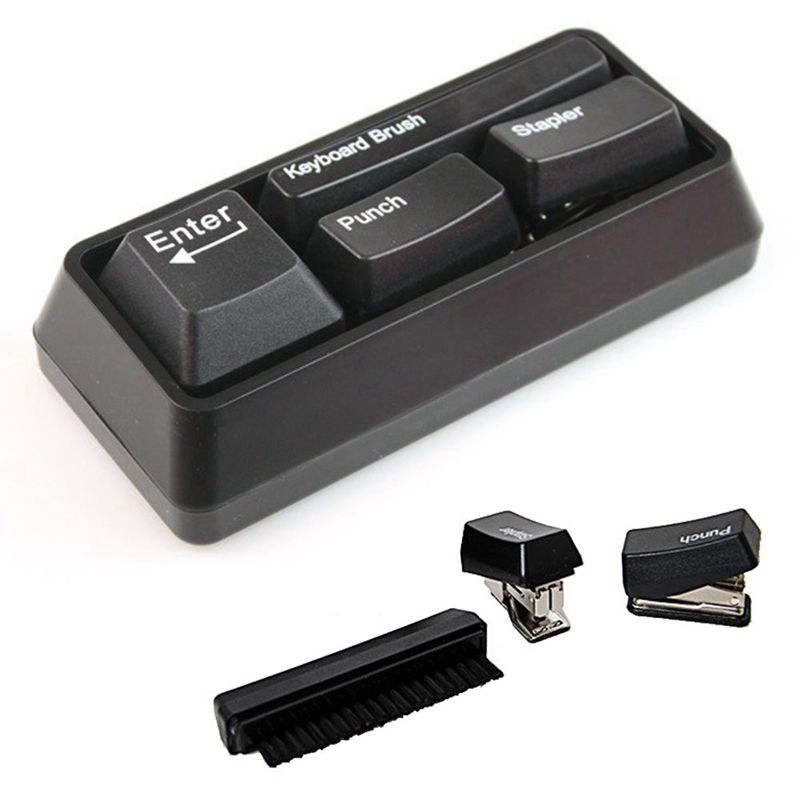 2 Pcs Novelty Keyboard Stationary Set As Office Stationary Supplies , Stapler / Puncher / Clip Adsorption Black & White