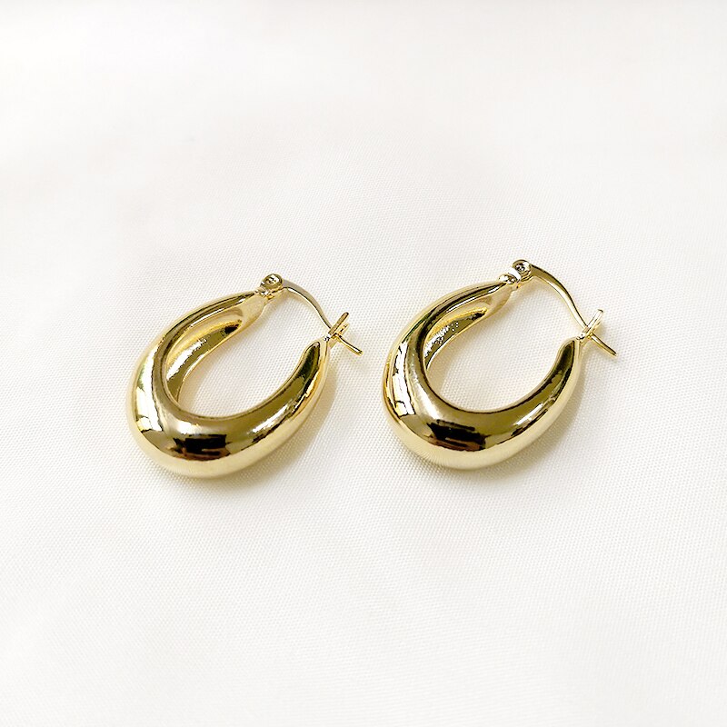 Peri'sbox 2 størrelse guld sølvfarve u form geometriske øreringe hule tykke bøjleøreringe til kvinder minimalistiske øreringe: Stort guld
