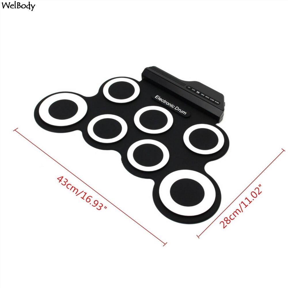 Portable Electronic Drum Digital USB 7 Pads Roll Up Drum Set Silicone Electric Drum Pad Kit With DrumSticks Foot Pedal