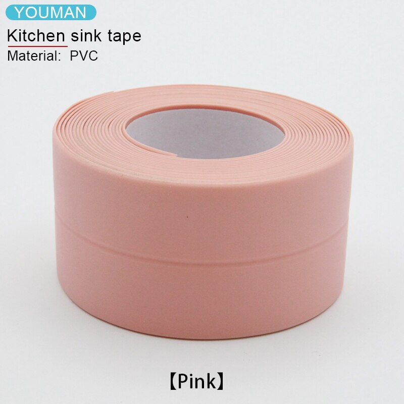 PVC 3.2m Crack Self-adhesive Tape For Bathroom and Kitchen Decoration Anti-mildew Waterproof Sealing Sink Tape Wallpaper Border: Pink 3.8cm