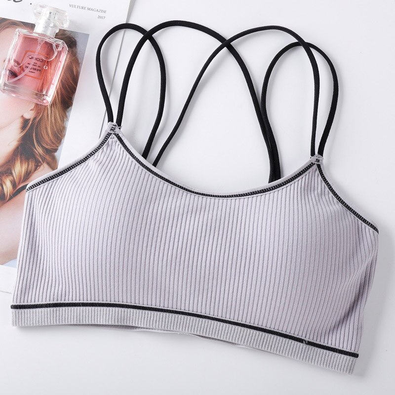 Yoga bh kvinder sport top bomuld sports bh bryst bh åndbart undertøj til kvinde bh gym vest top sportstøj: Grå