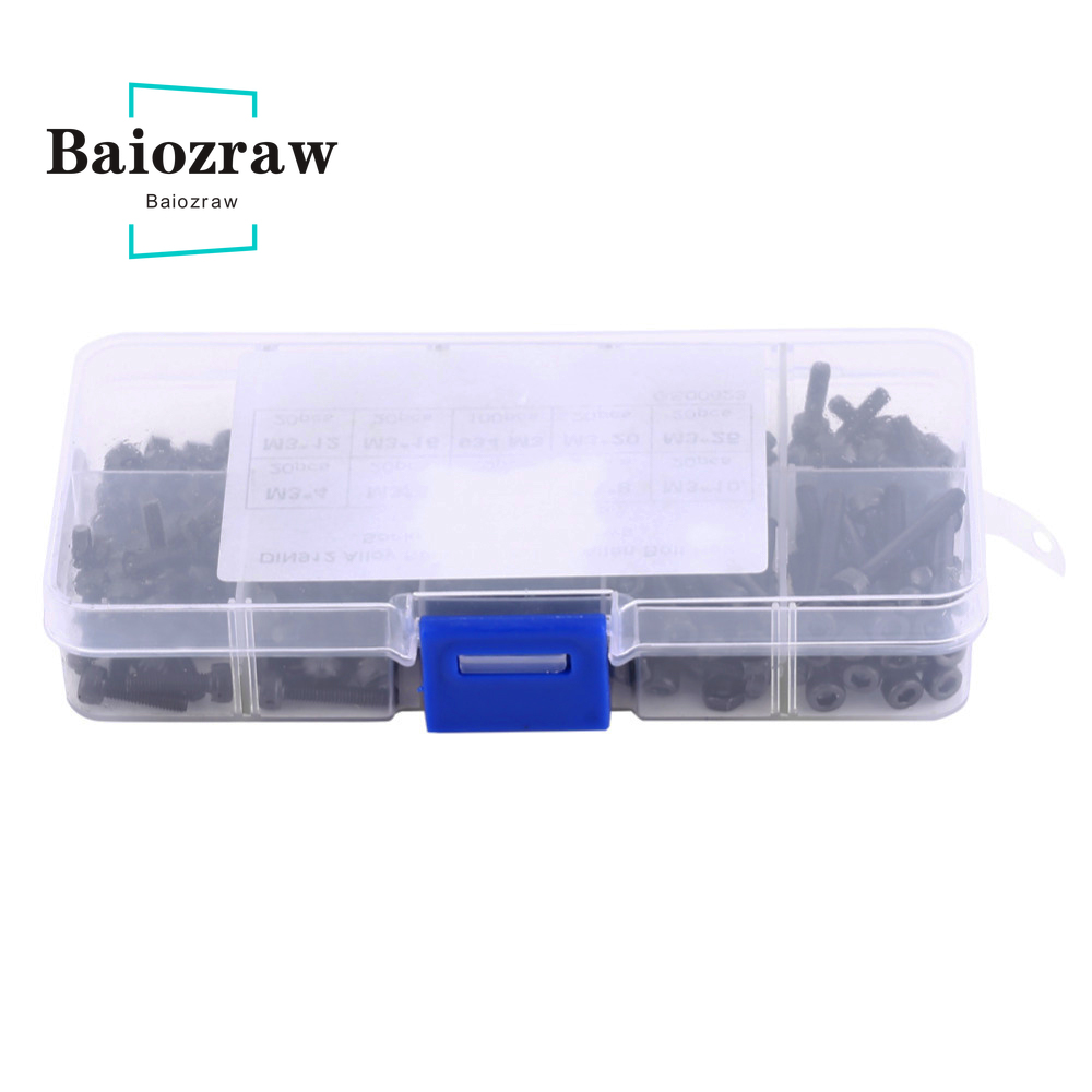 3D Printer Screw 280 pcs M3 Cap Head Hex Socket Bolt Screw Nut DIN912 Black Steel l Hexagon Cylinder Bolt Kits