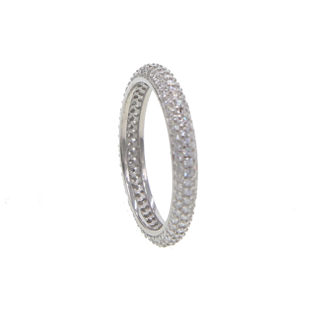 Sterling Silver 925 stack line micro pave cz eternity 3 colors stacking 925 silver full cz paved Engagement wedding band cz ring: 5 / silver