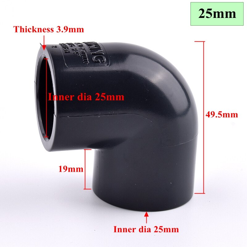 I.D 20~63mm UPVC Pipe 90° Equal Elbow Connector Irrigation System Hydroponics Planting Frame Plastic Elbow Socket Connectors: 1pc / Inner Dia 25mm